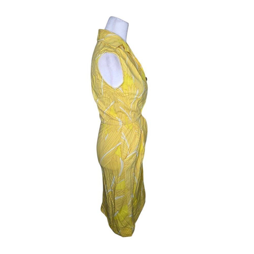 Vintage 1970s Sleeveless Tropical Shirt Dress Womens Size S Yellow Spread Collar - Picture 3 of 5